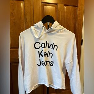 Calvin Klein White cropped Hoodie with Black Logo